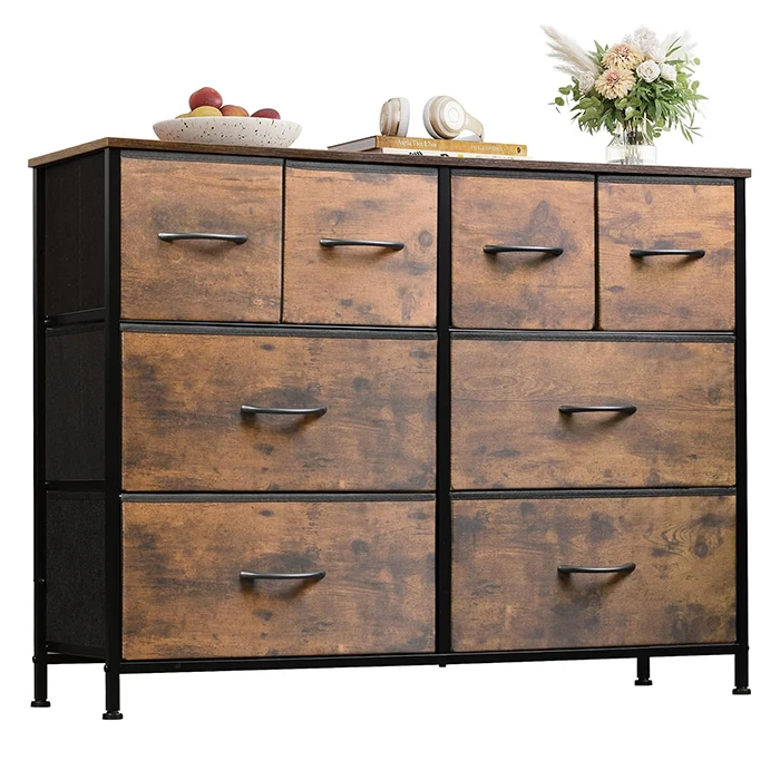 Top Fashion Living Room Entryway Console Table Baby Toy Storage Dressers Drawers Cabinet With Fabric 8-Drawer