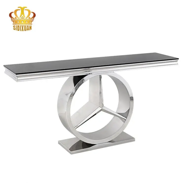 Unique Living Room Furniture Side Table Black Glass Top Metal Small End Table