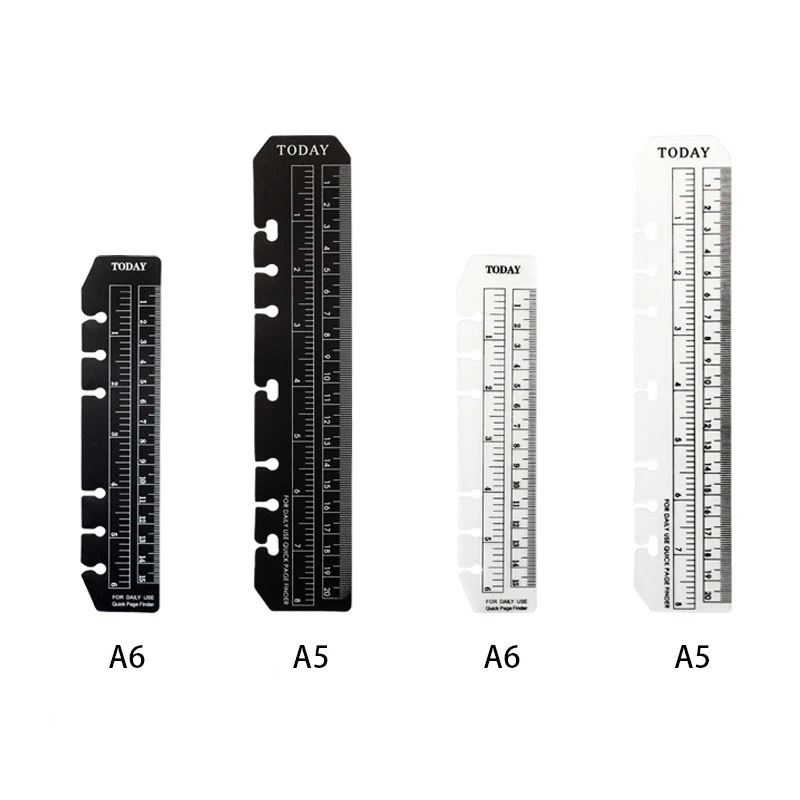 A5/A6/A7 black PP ruler with 6 rings binder ,plastic ruler custom for planner , white print ruler