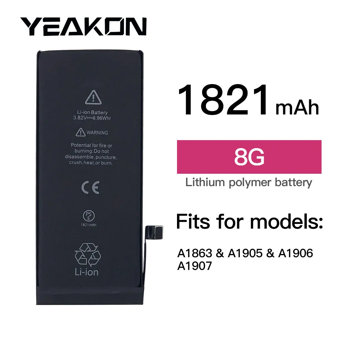 YEAKON Battery Compatible For iP8 Spare Parts for Mobile Phone Replacement OEM Battery