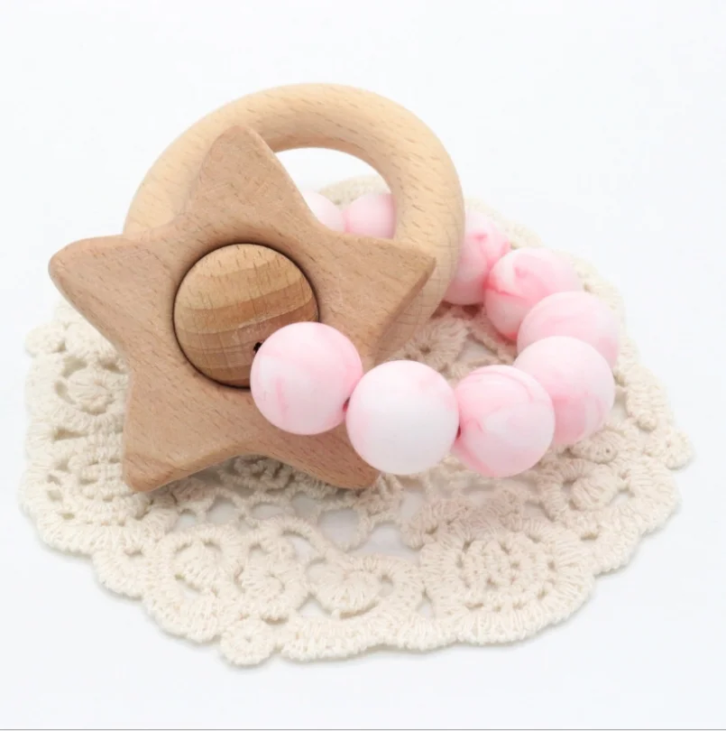 Wholesales Baby Nursing Bracelets Wooden Teether Silicone Beads Baby Teether Bracelets Nursing Toys Baby Teething