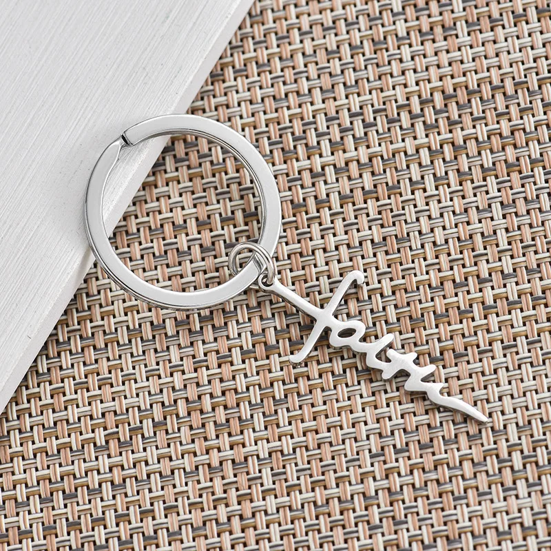 Fashion Non Tarnish Stainless Steel Faith Cross Keychain For Women Men