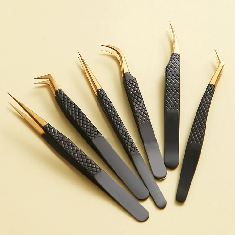 Stainless steel eyelash tweezers custom logo wholesale eyelash extension tweezers private label  tweezers eyelash