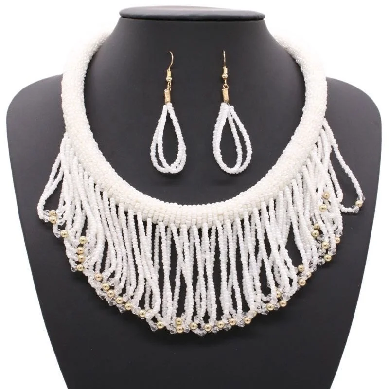 Moyamiya hot selling seed beads colorful bohemian African ethnic statement choker necklace earring jewelry set