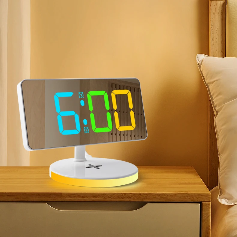 Digital Clock With Wireless Charging Alarm Charger Home Decor Projection Usb For Desktop Phone Led Display 15W Max Night Lig