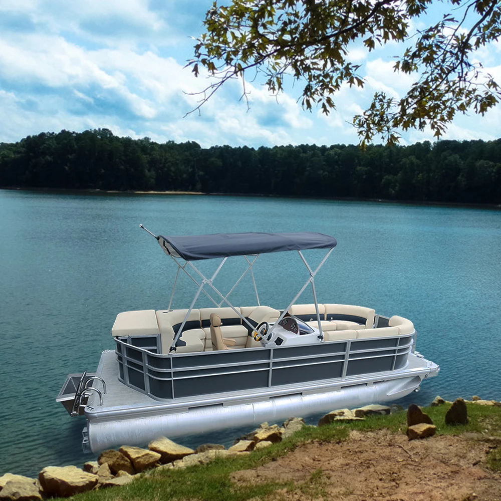 Kinocean 19ft Mini Outboard Aluminum Fishing Pontoon Boat Electric Engine Combo Set for Surfing and Outdoor Sports