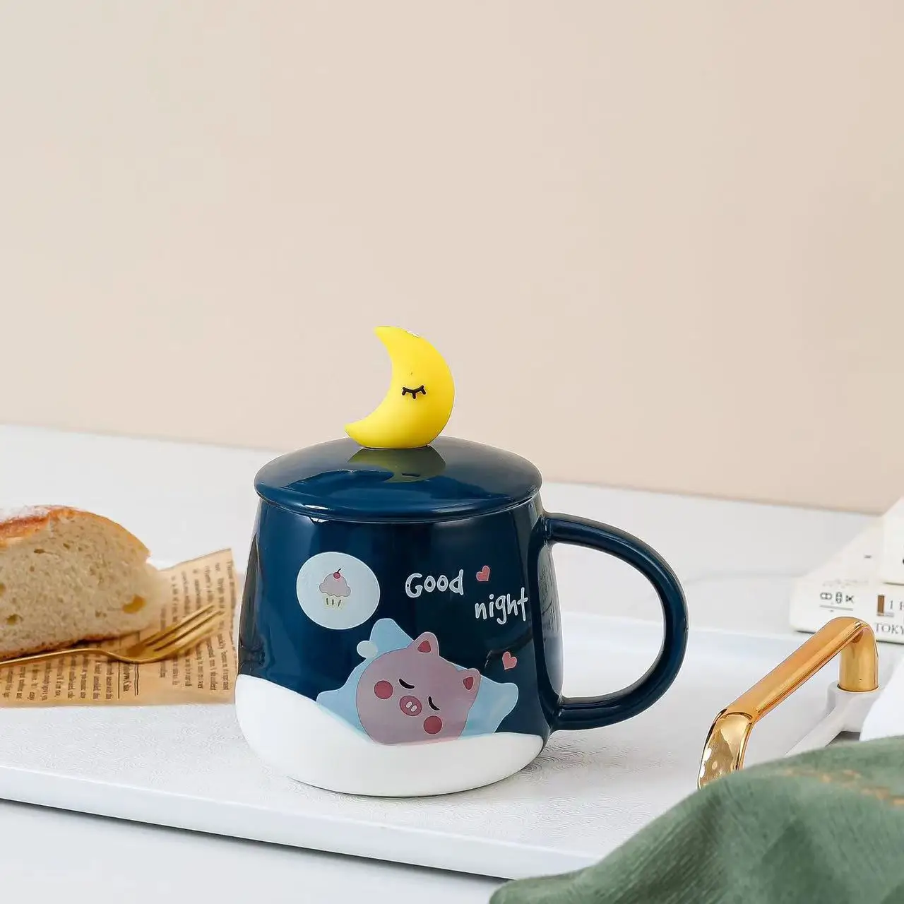 Ceramic Mug Cute Cartoon Pattern With Lid With Moon Spoon Office Glass Coffee Mug Household for Drinking