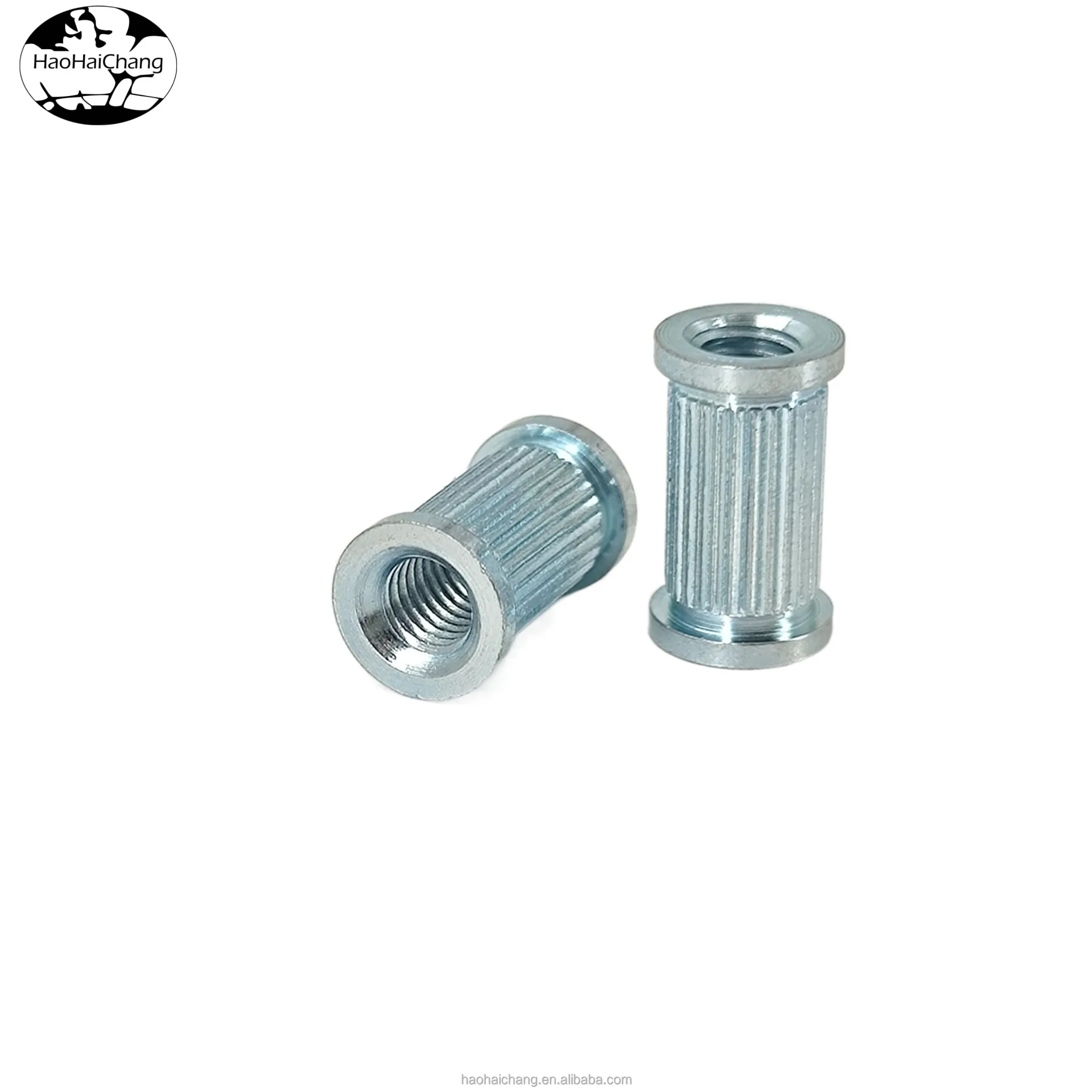 Automatic lathe processing auto parts inner threaded blue zinc plated steel stud bolt knurled nut