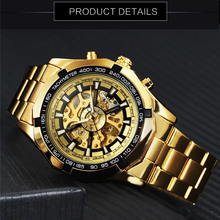 Winner Brand Stainless Steel Watch Men Skeleton Auto Mechanical custom LOGO Watch Male Dress Clock WINNer  246