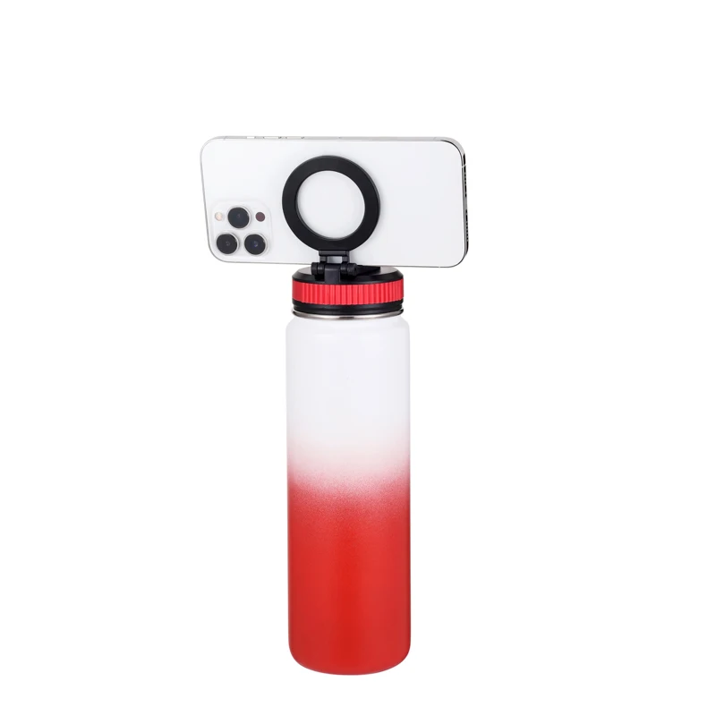 stainless steel water bottle magnet top magnetic tripod water bottle phone stand adjustable magnet top magnetic lid water bottle