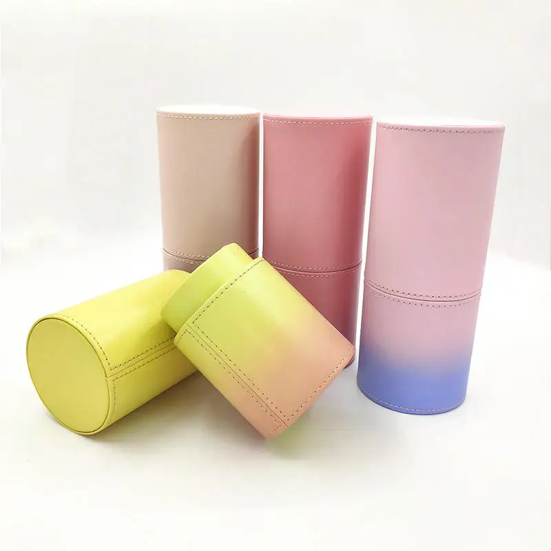 Empty Cylinder Pvc Pu Leather Silicone Pen Holder Custom Travel Portable Cosmetic Brush Storage Box Bag Makeup Brush Set Holder