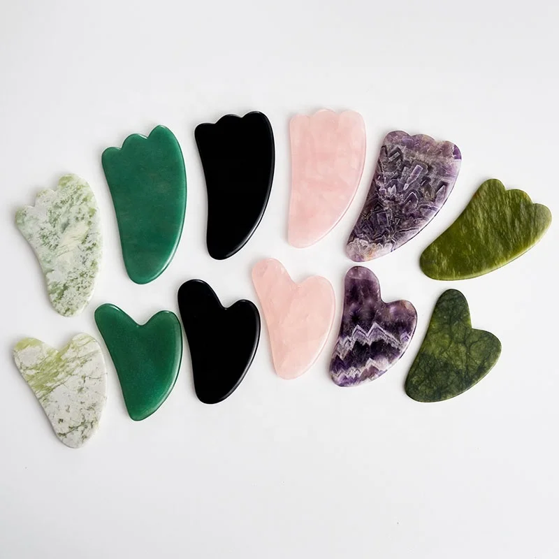 Natural Facial Lifting Tool Custom Logo Heart-shaped Horn-shaped Stone Massager Crystal Jade Gua Sha Stone
