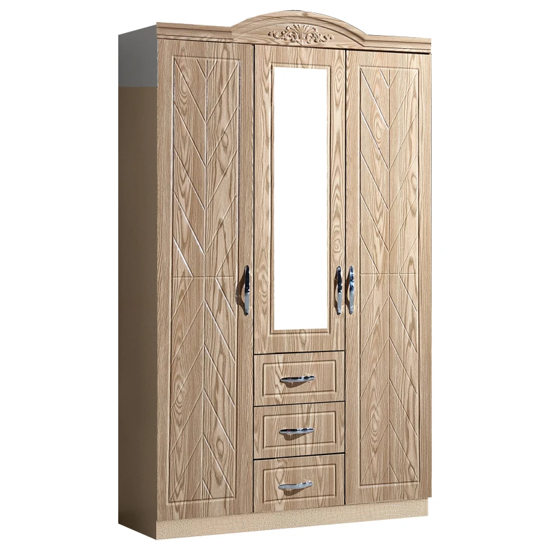 hot sale 3 doors bedroom wardrobe closet wooden cabinet storage 1200*1950*400 mm wood cloth wardrobe plastic