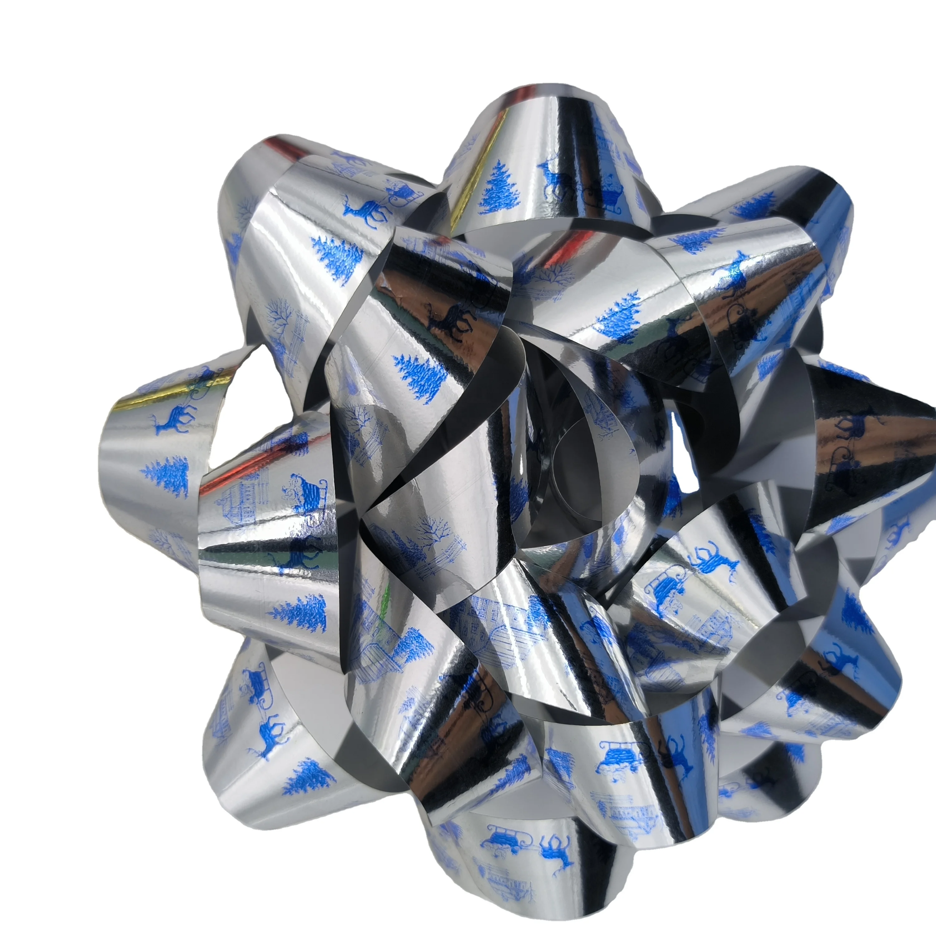 factory wholesale pet Christmas metallic silver pp gift star bow