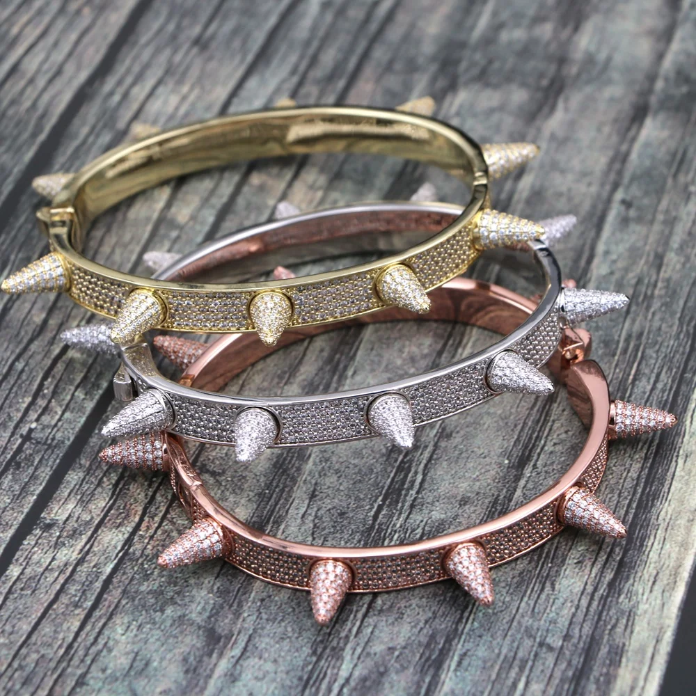 Factory Made Hot Iced Out Full Diamond Spiked Bracelets Women Bangle for Men