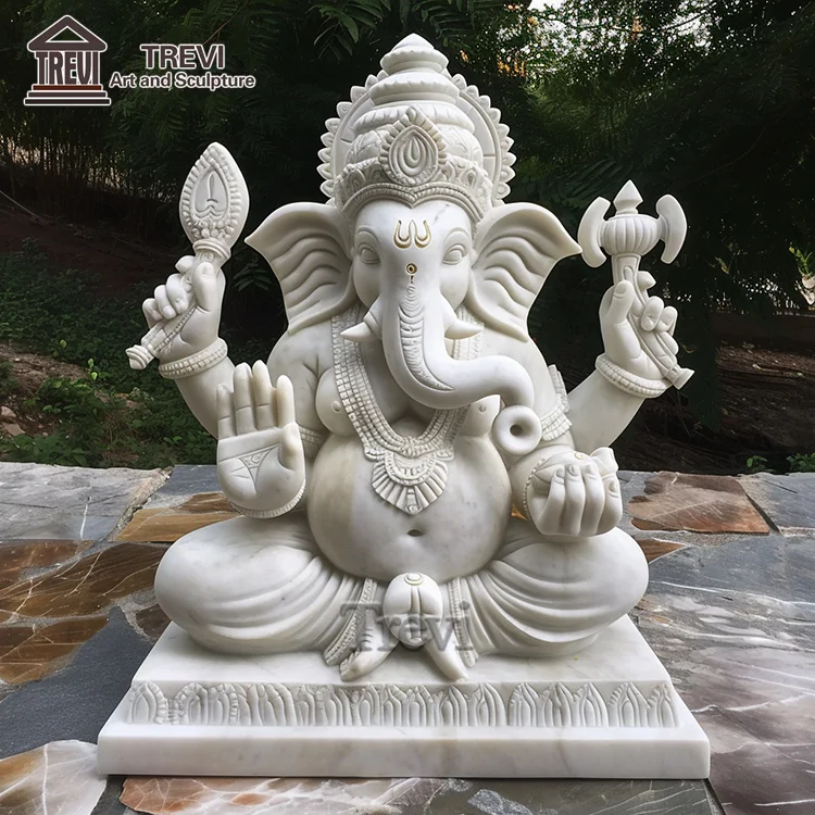 Life Size Large Stone White Marble Lord Indian Hindu God Ganesh Idols Statues for Sale