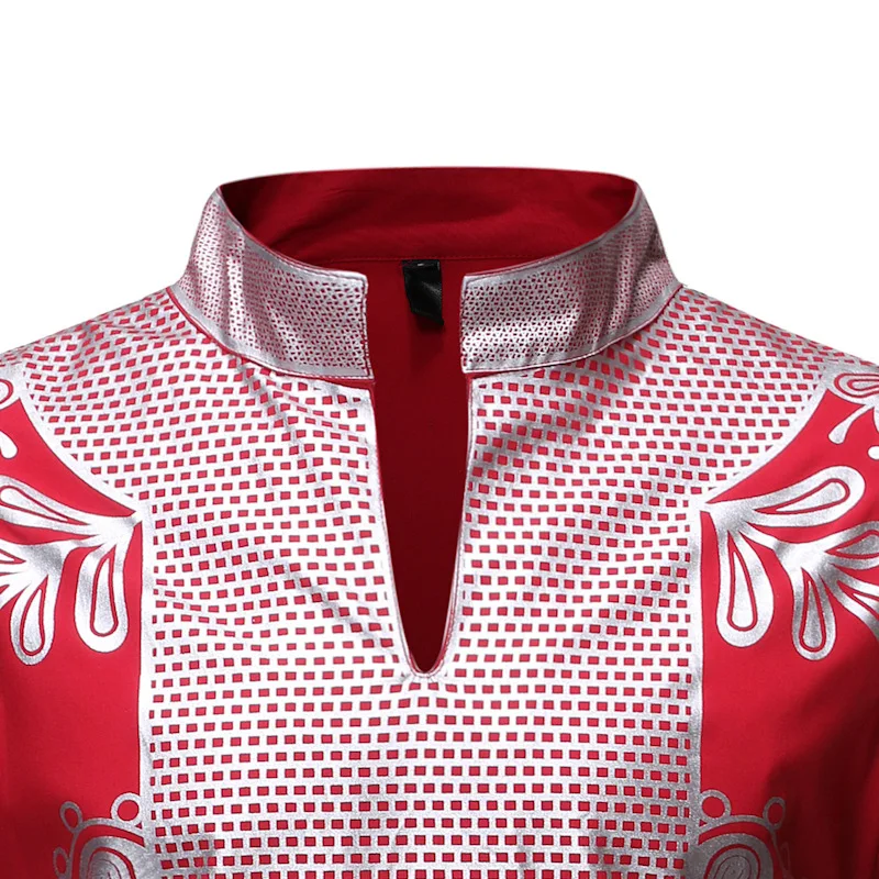 
Hot Sale 55% Cotton 45% Polyester Hot Stamping Long Sleeve African Style Shirt Dashiki 