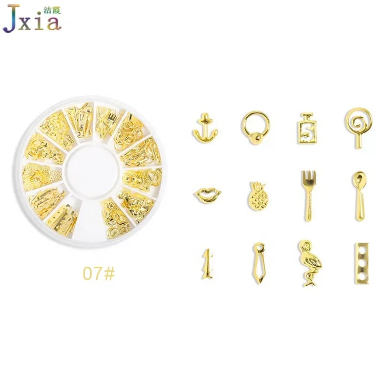 2021 Wholesale 16 Types Moon Heart Mixed Nail Art Designs 3D Metal Alloy Flowers Decoration