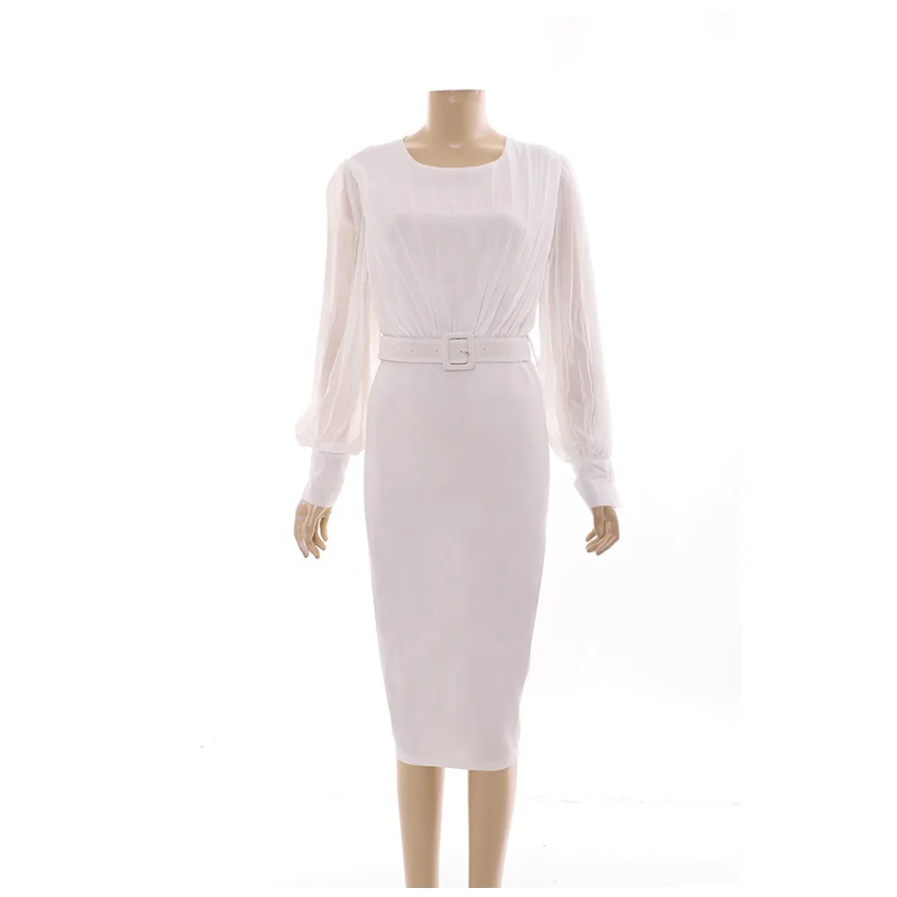 elegant ladies women customs Summer dresses long sleeve pleated skirt Ruched office chiffon wrap dress