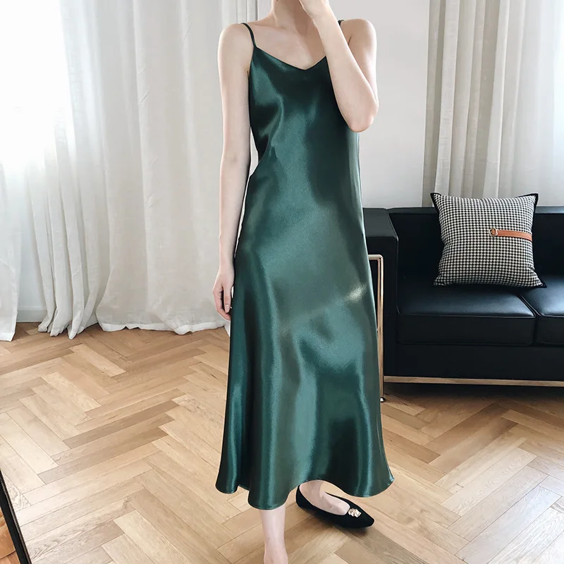 2021 дизайнерское шелковое атласное платье на бретельках без рукавов с V-образным вырезом, Длинный пеньюар, атласное платье Макси