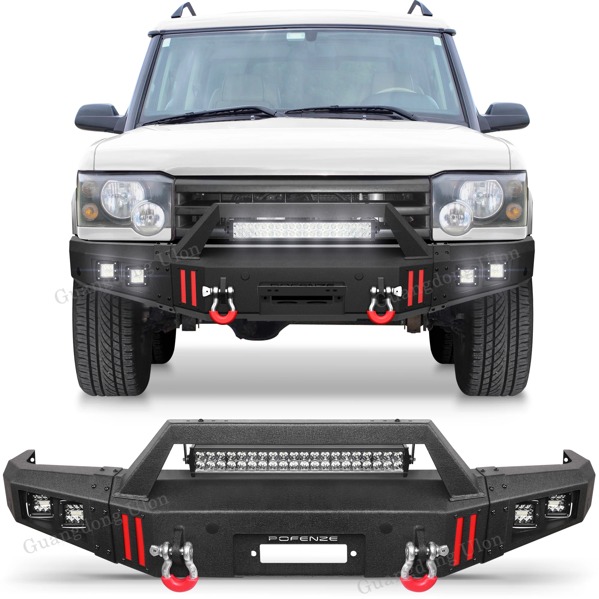 Hot Products Off-Road Front Bumper for 1999-2004 Land Rover Discovery 2 Rock Crawler Bumper Built-in Winch Plate and LED Light