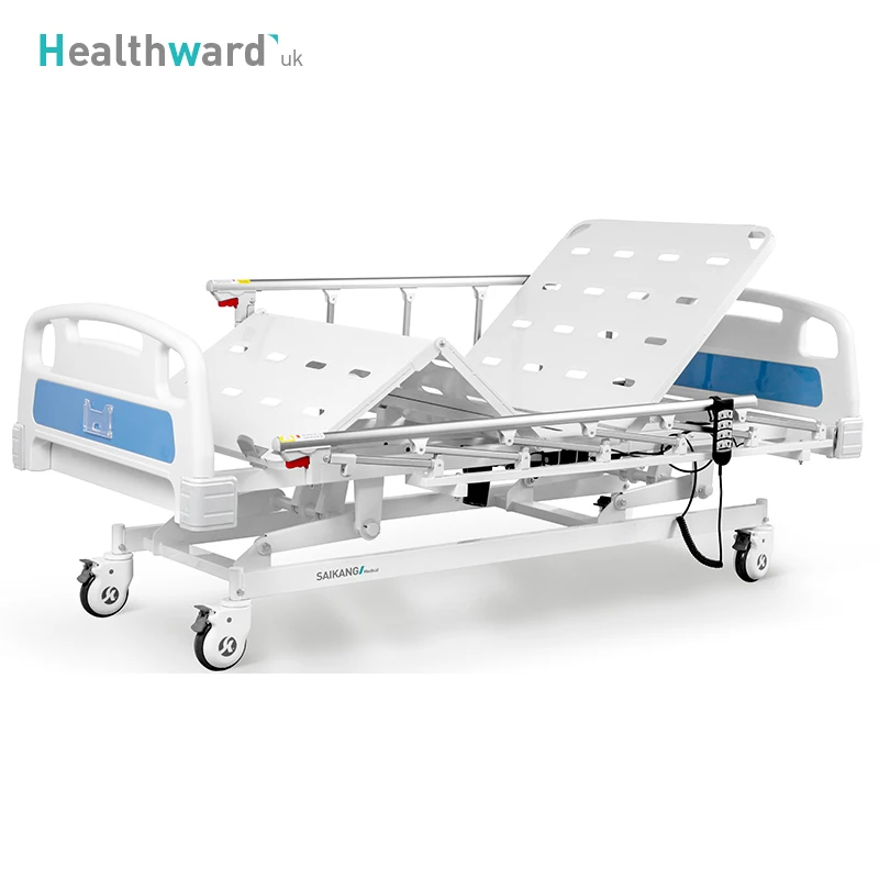 A6k Healthward Stainless Steel Adjustable Patient Clinic Medical Bed Price 3 Function Electric ICU Hospital Bed with Wheels
