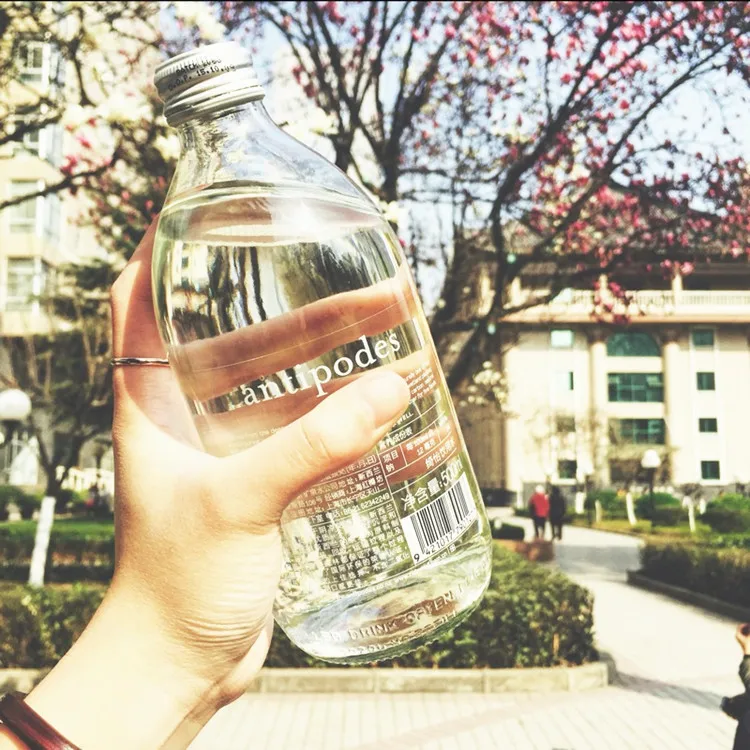 Clear 500ml Boston Round Water Juice Voss Drinking Metal Top Cheap With Metal Lids Juicing Bottle Glass Juice Bottles BJ1