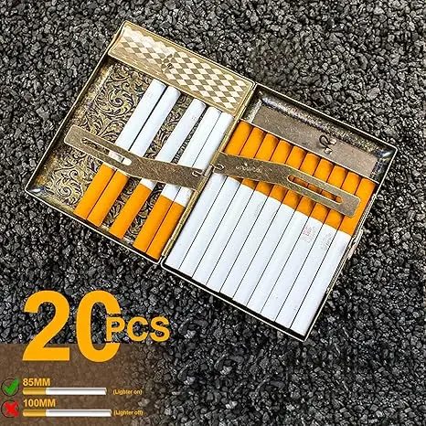 Metal Cigarette case Double Sided Spring Clip Open Pocket Holder with Electric Lighter for 85mm Cigarettes Case Holder