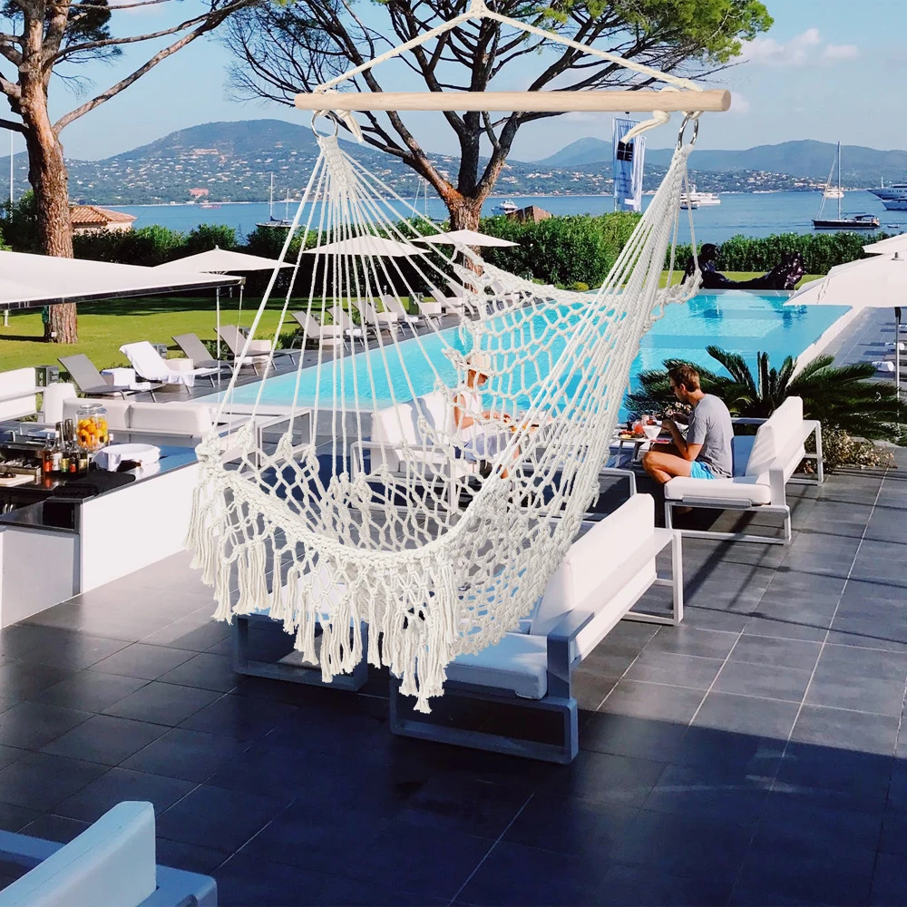 
Beige comfortable chair hammock portable outdoor chair garden knitting chair 