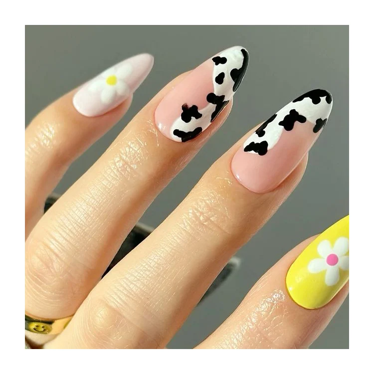 Personalized Superior Quality Smile Face Green Flower Wholesales Price Abs Material Prep Kit Uas Handmade Press On Nails