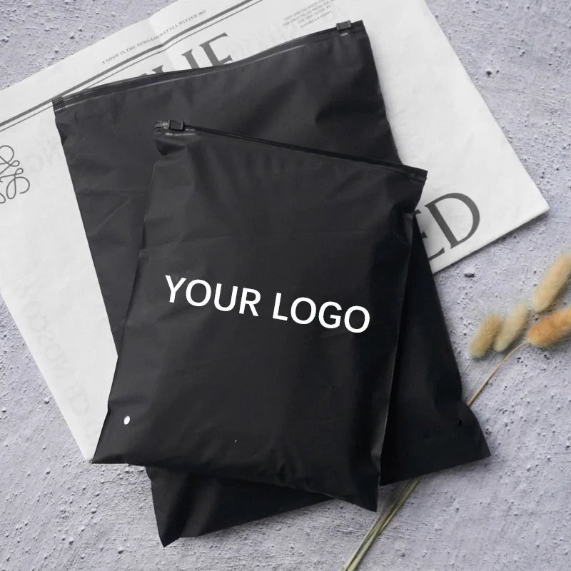 custom high quality matte black zipper slider frosted pvc zip lock packaging plastic poly bag for clothing packing