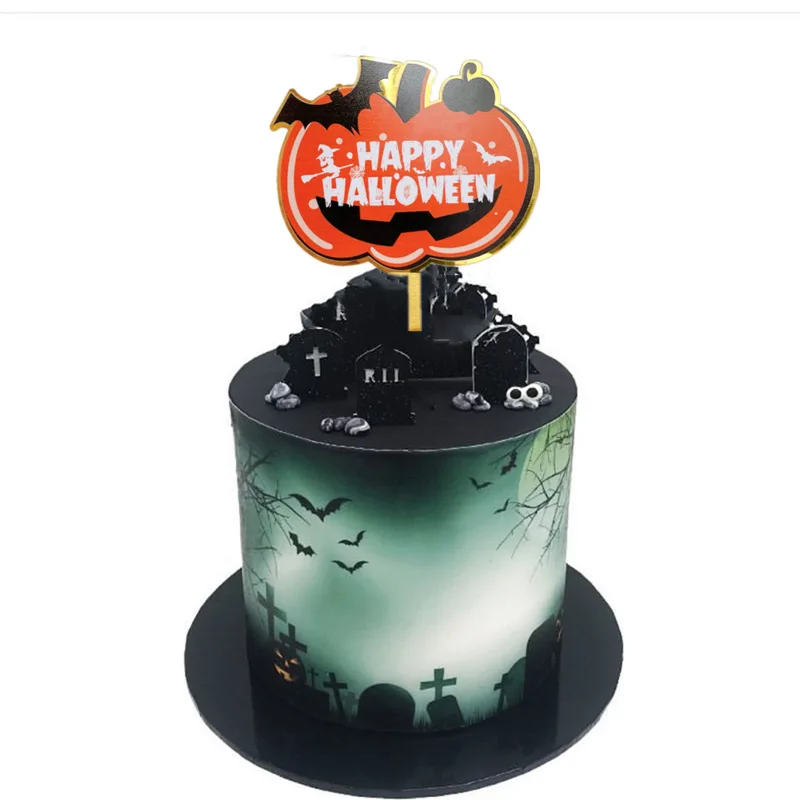 Украшения для торта на Хэллоуин, летучая мышь, оранжевая тыква, паук, трюк или лечение, акриловый Топпер для торта на Хэллоуин
