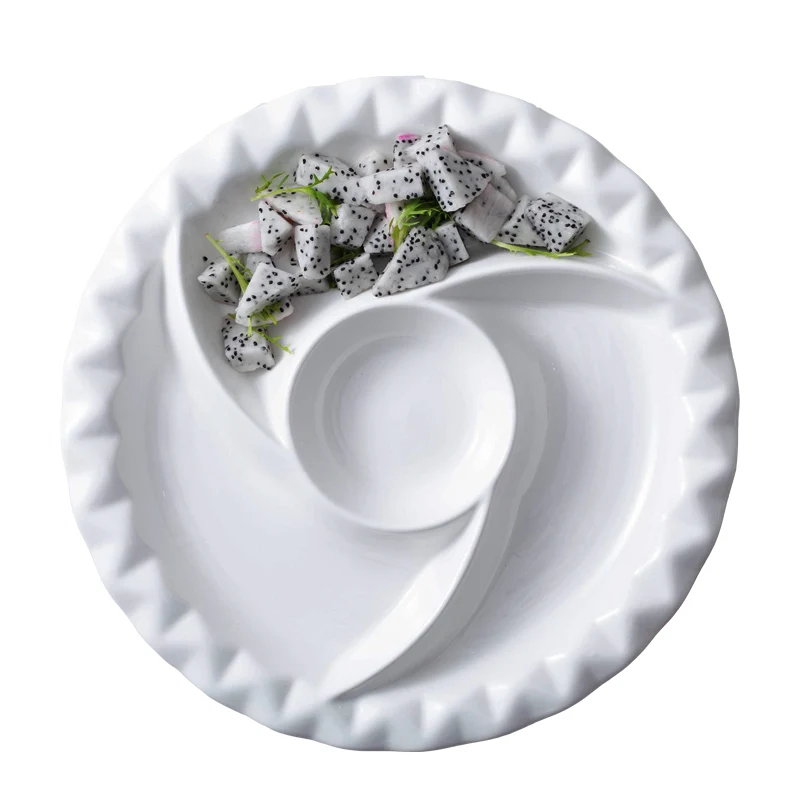 Round compartments ceramic plate white Christmas fruit platter tray porcelain serving platter