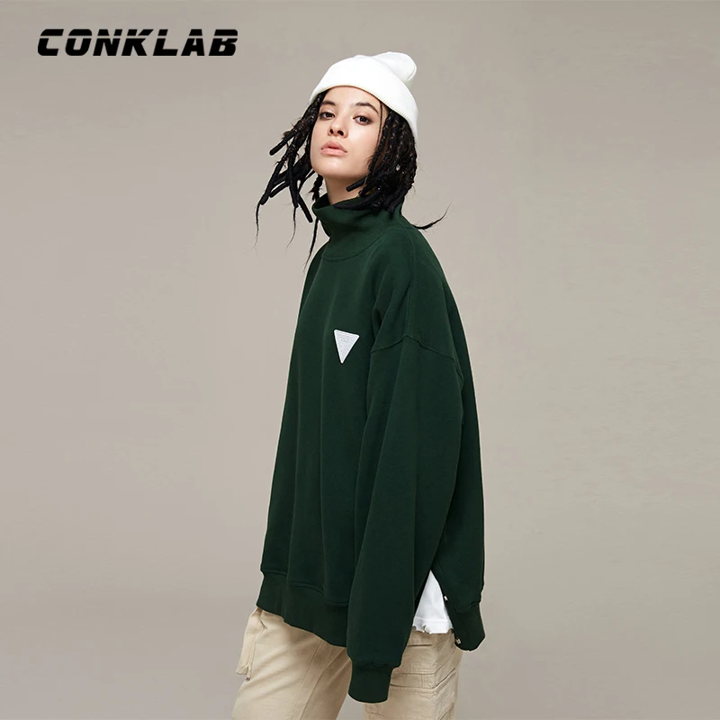  CONKLAB унисекс индивидуальный дизайн 100% хлопок четыре цвета пуловер с длинными рукавами и пуговицами свитер круглым
