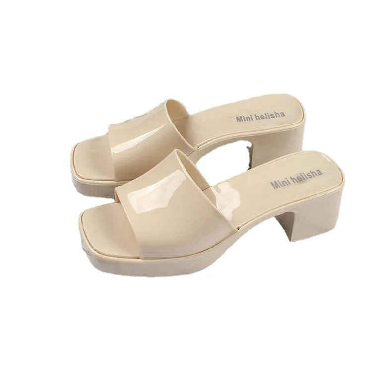 Hot Sale Summer jelly Trending Slides Italian Shoes Women Ladies High Heel Fancy Sandals