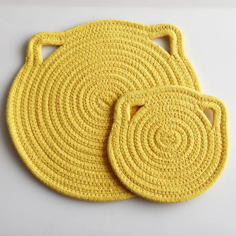 decorative braided crochet fabric woven round hungable Cute heat insulation pad dining mat yellow placemats for kids