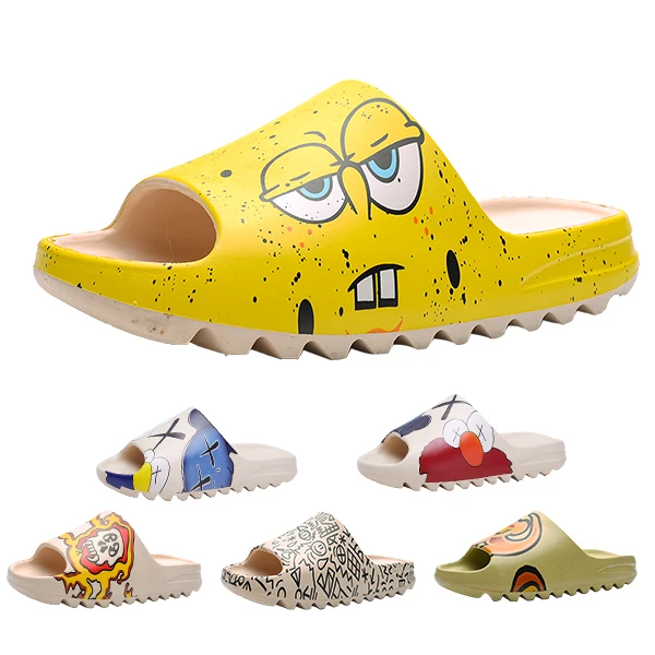 2021 летние детские пляжные шорты yeezyslides обувь уличные шлепанцы без задника с открытыми пальцами; Нескользящие комнатные тапочки для детей мужчин и женщин кроссовок Yeezy