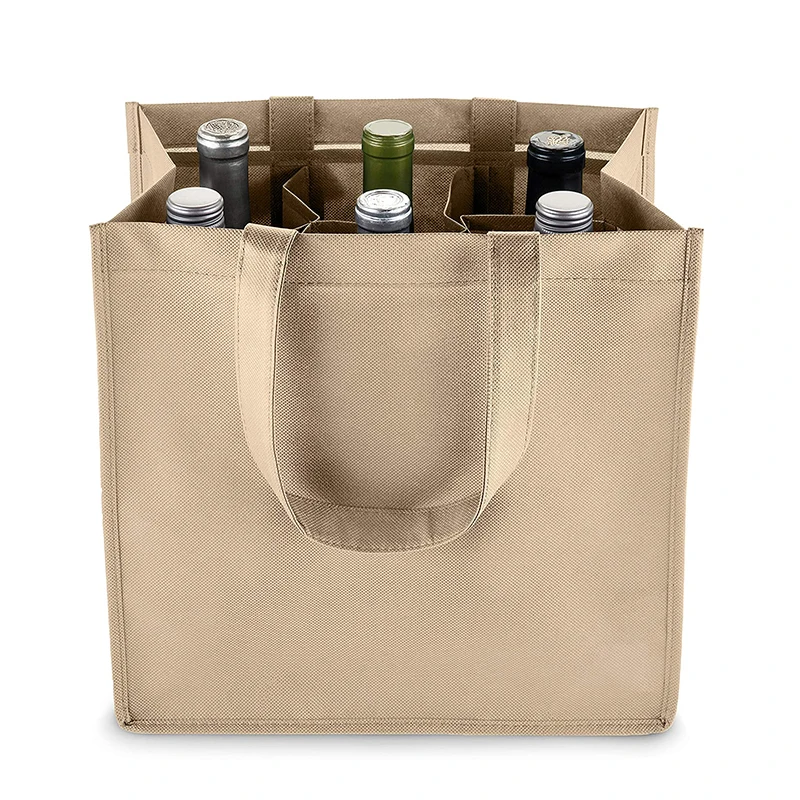 Factory Wholesale Cheap Price Reusable Wine Tote Carrier Bags 6 Bottles Holder with Divider Eco-friendly Duty Non Woven Wine Bag