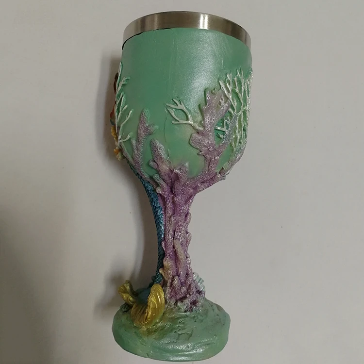 
Exquisite Mermaid Goblet 3D Resin Cup Cartoon Characters Red Wine Glass Stainless Steel Cup 