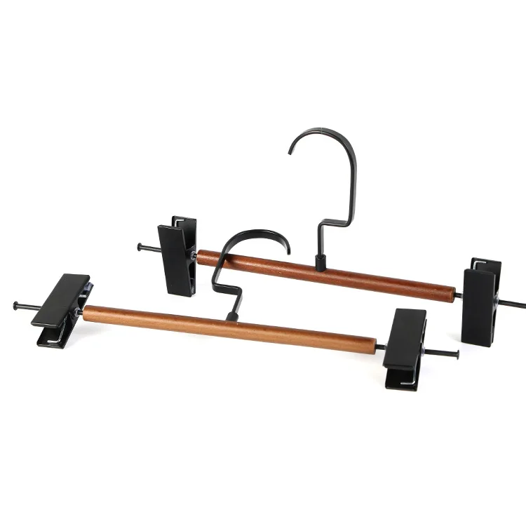 Free Sample Customized Color High-Quality Wooden Pant Hangers with Metal Clips for Shirt Store Display and Fixture