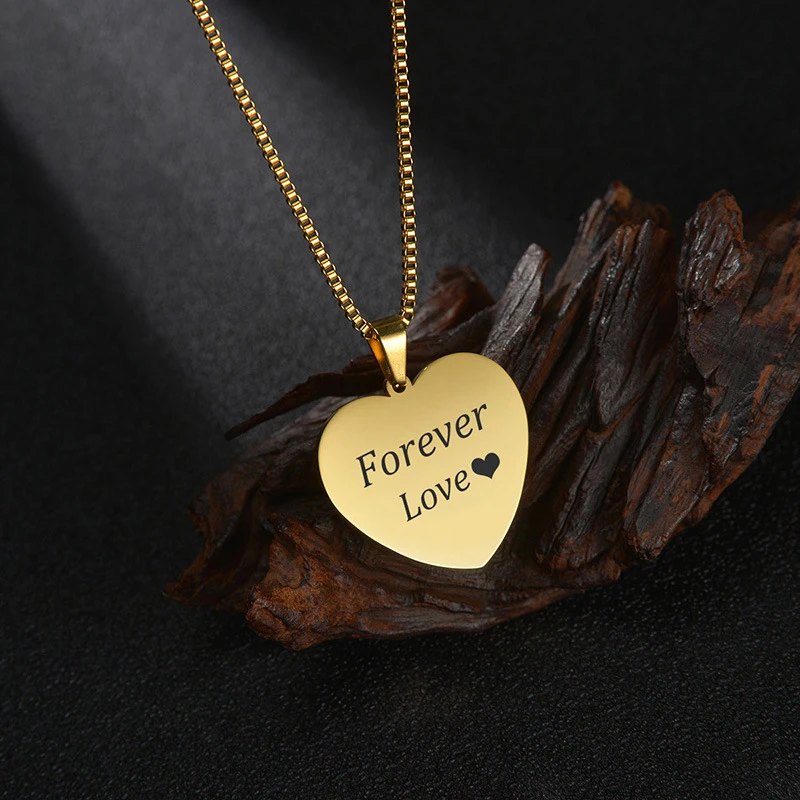 Personalized DIY Custom Logo Stainless Steel Heart Pendant Necklaces Laser Engraved Photo Love Choker Necklace Jewelry For Women