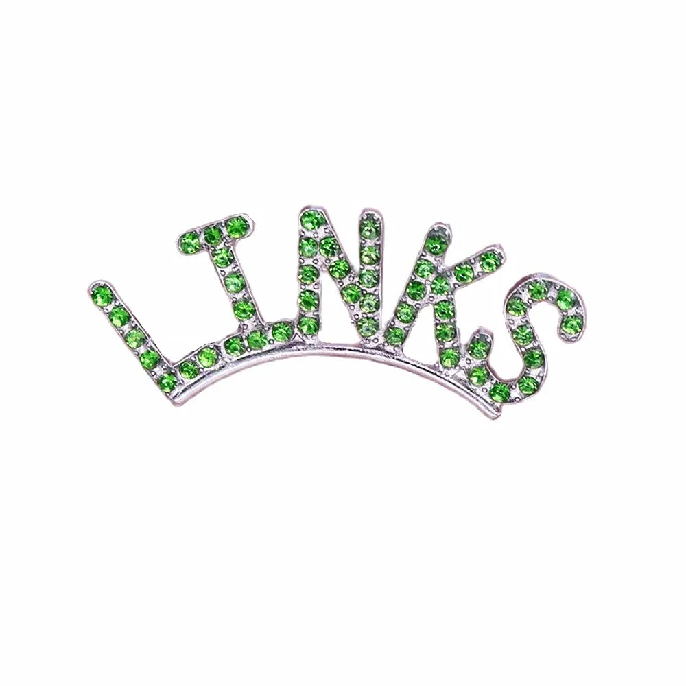 New Personalized Metal Green Diamond Crystal Inlay Greek Letters The Links Incorporated Society Jewelry Pin