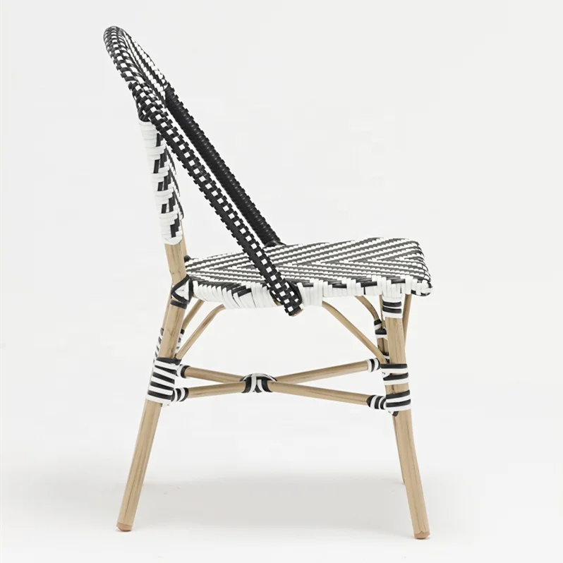 Cheap french style rattan chairs black white color aluminium rattan bistro chair for sale