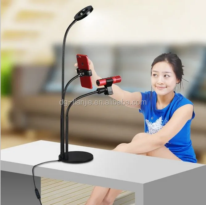 mobile phone, Microphone and light Gooseneck stand three-in-one bracket gooseneck phone holder