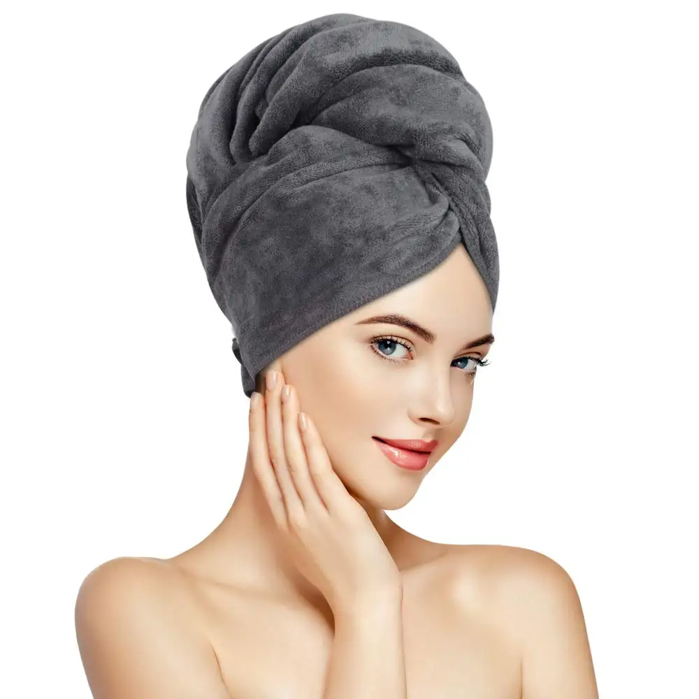 Large manufacturer custom foreign trade microfiber hair towel 2 pcs fast absorbent dry hair bath hat for women