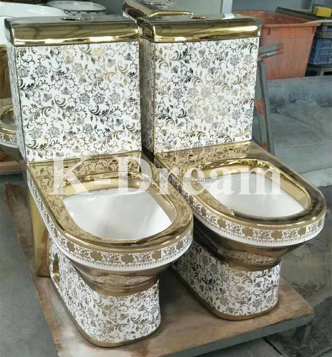 KD-03GPE Grace Hotel Bathroom Products Gold Plated Sanitary Ware Ceramic Toilet Molds Customized Color Check Design Water Closet