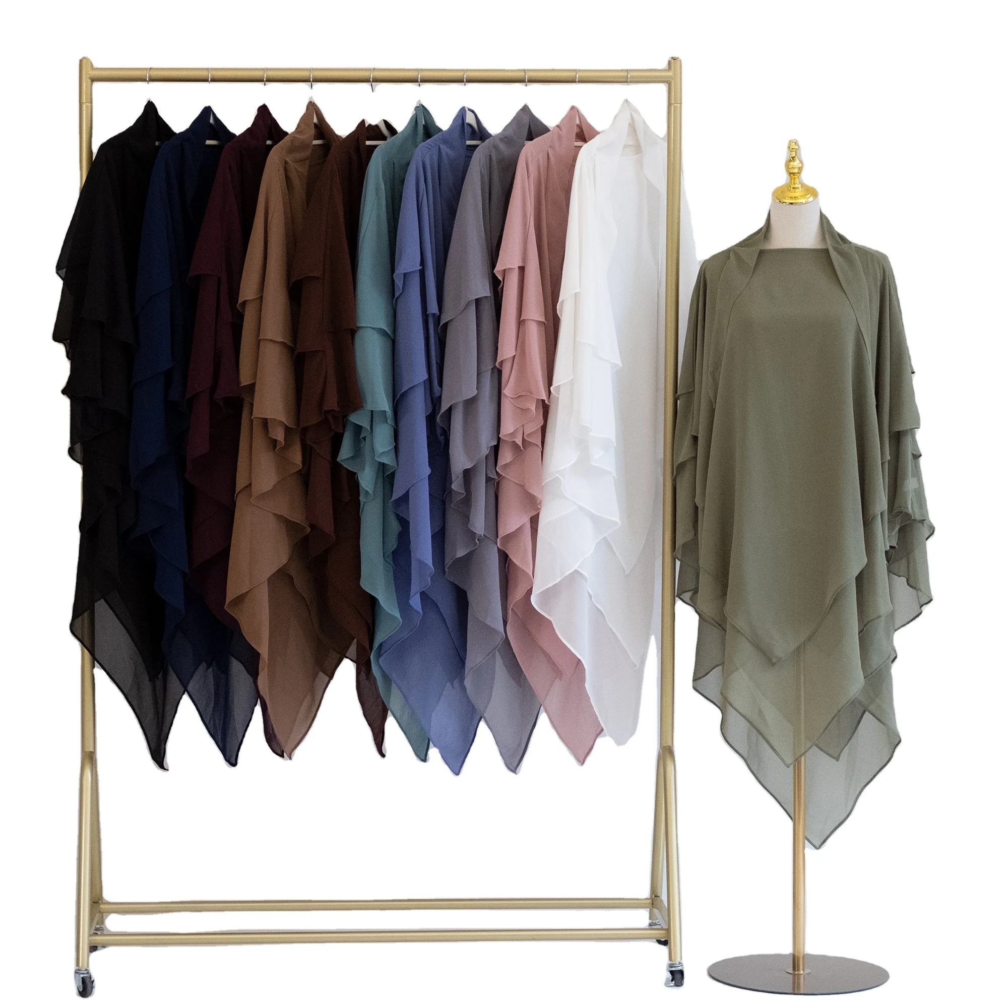 Wholesale Islamic Hijab and Scarf 3 Layers Chiffon Abaya Headscarf Long Jilbab Khimar for Muslim Women