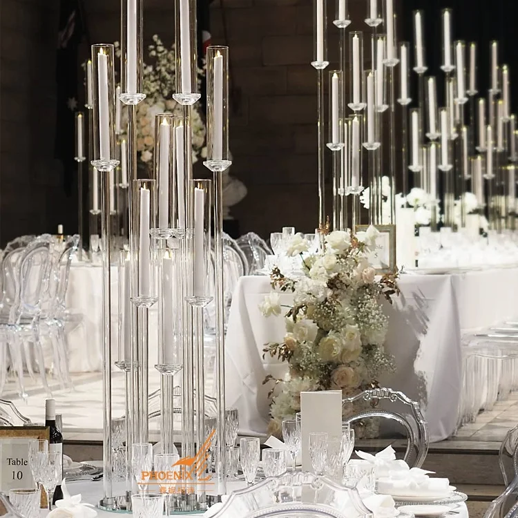 Elegant table centre pieces wedding crystal candelabra event decoration 10 arms glass candle holders centerpieces on sale