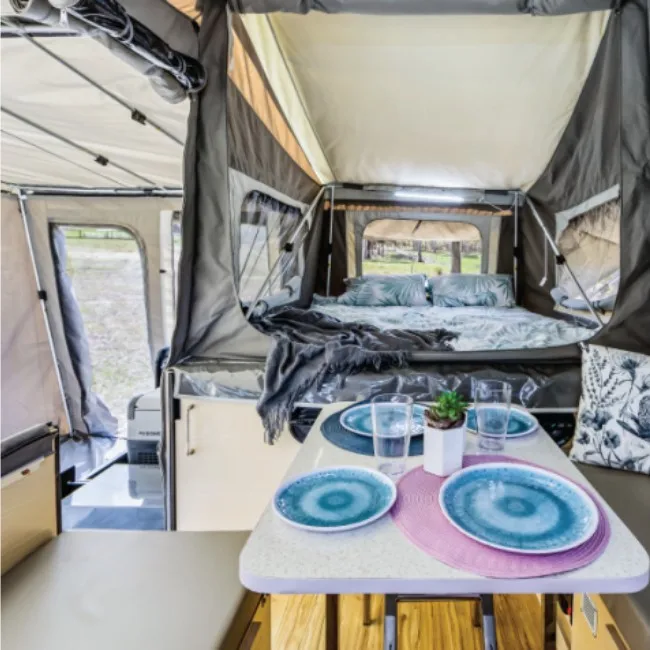 Large Space caravan Camping Travel Camper Trailer with Waterproof Rooftop Tent Kitchen System Electric Generation