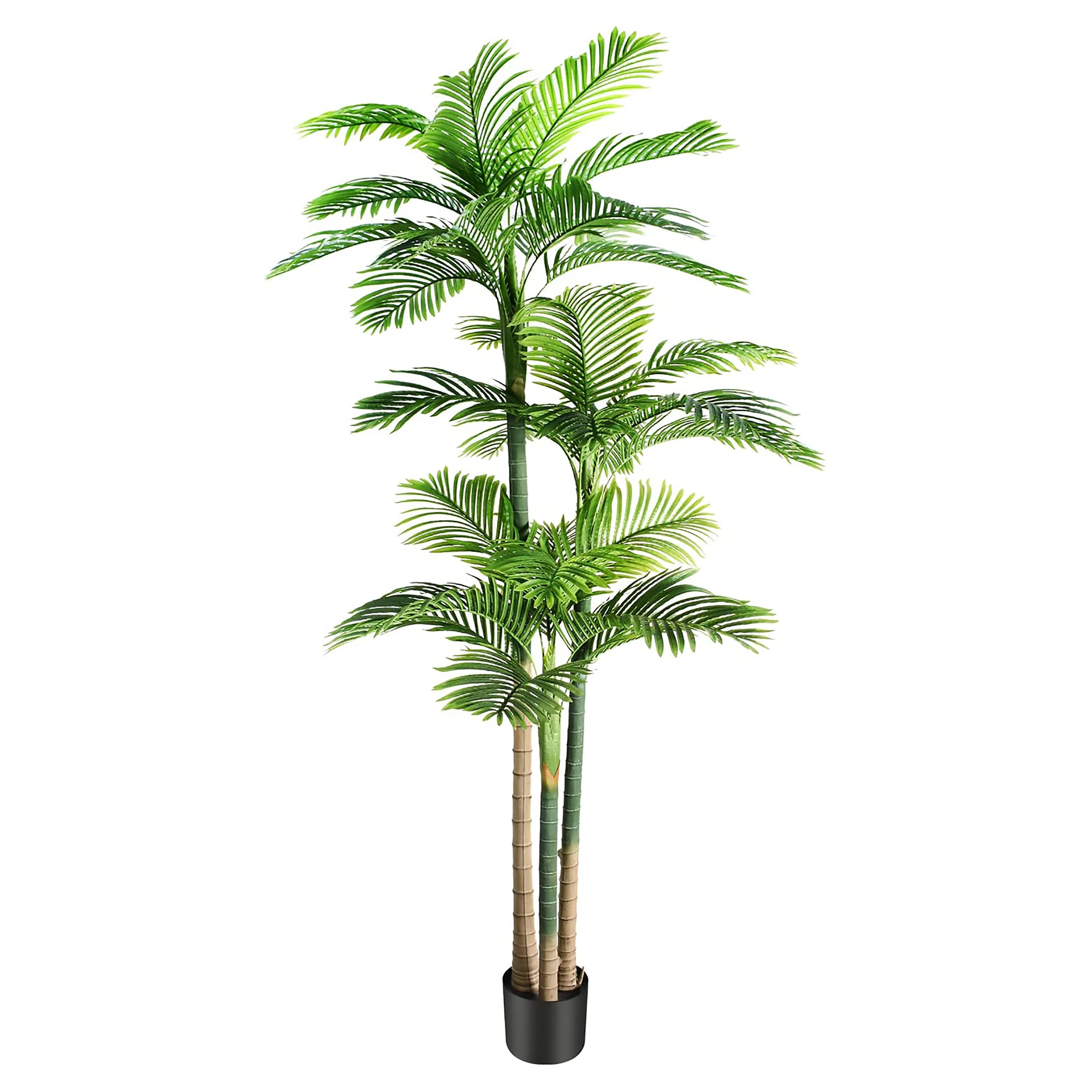 Factory Indoor 8.5ft Extra Tall Triple Golden Cane Palm Artificial Tree Large Tropical Palm Tree UV Resistant Fake Plant in Pot
